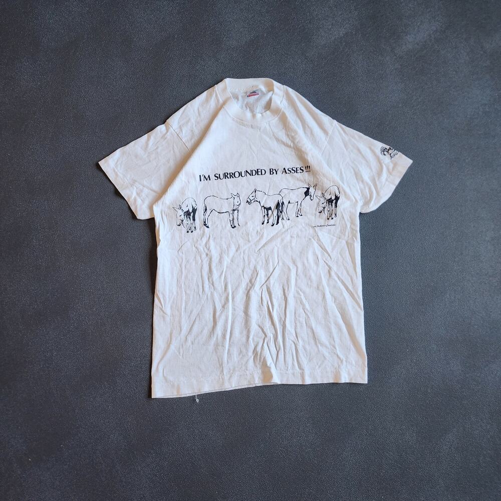 Vintage 90's I'm Surrounded by Asses Donkey Wraparound White Shirt Large